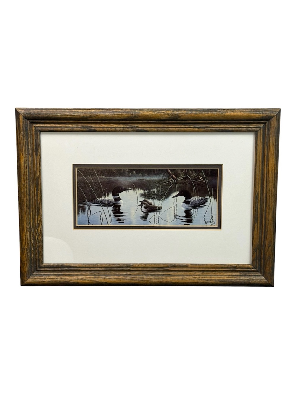 Vintage DERK Signed Loon Bird Art Print Framed Matted Wildlife Cabin Decor 1980